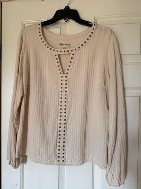 Idyllwind Cream Stud-Trim Long Sleeve Top